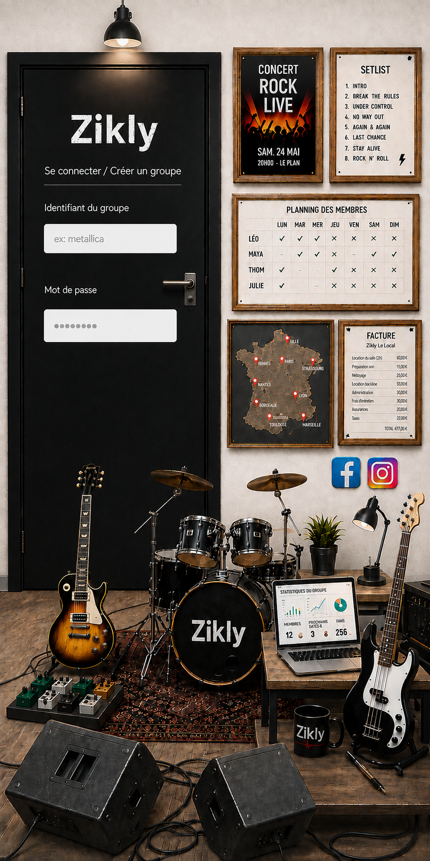 Local de répétition Zikly, version mobile